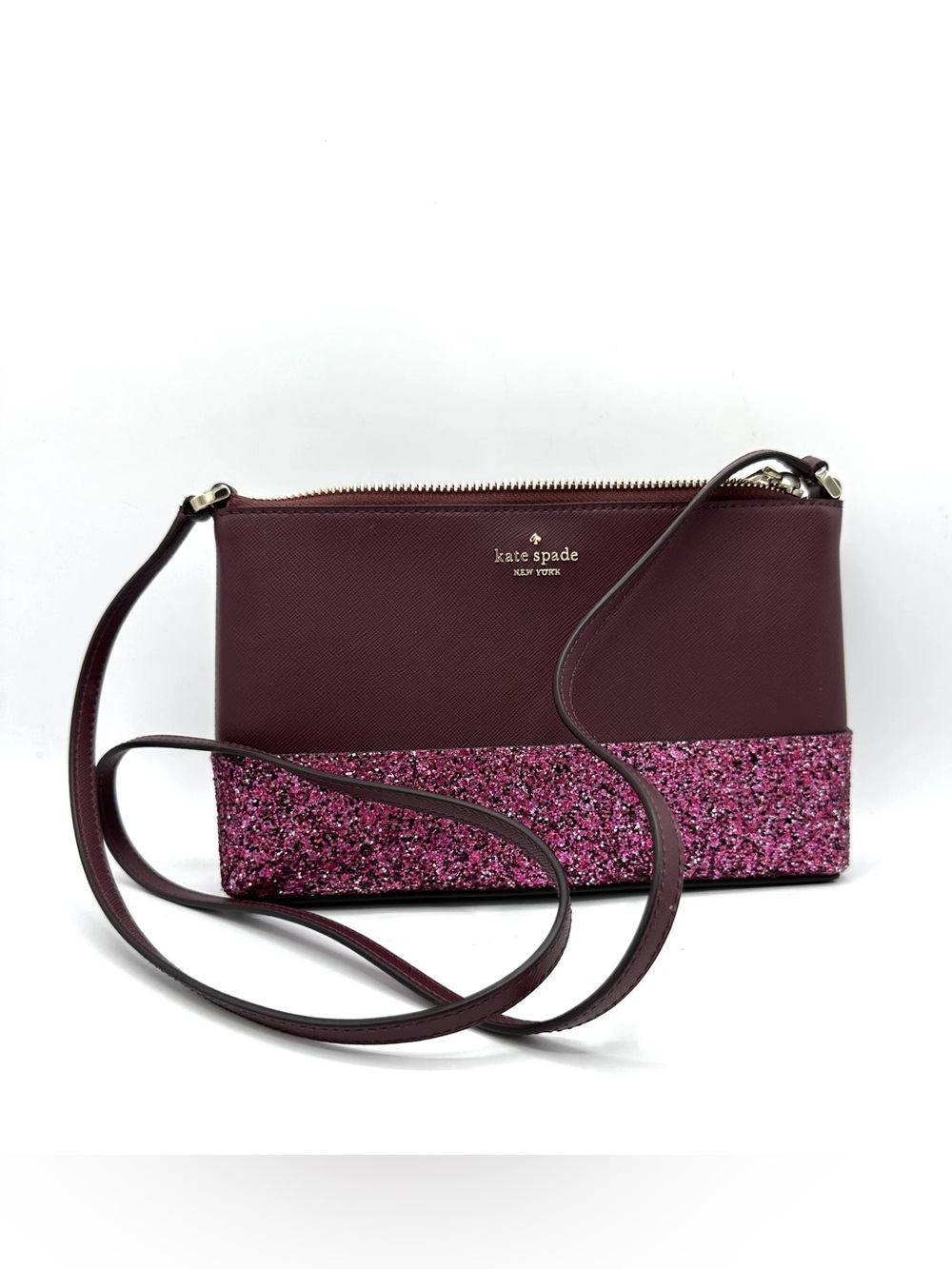 Kate Spade NWT Glitter Flash Burgundy Crossbody Bag - Picture 13 of 13